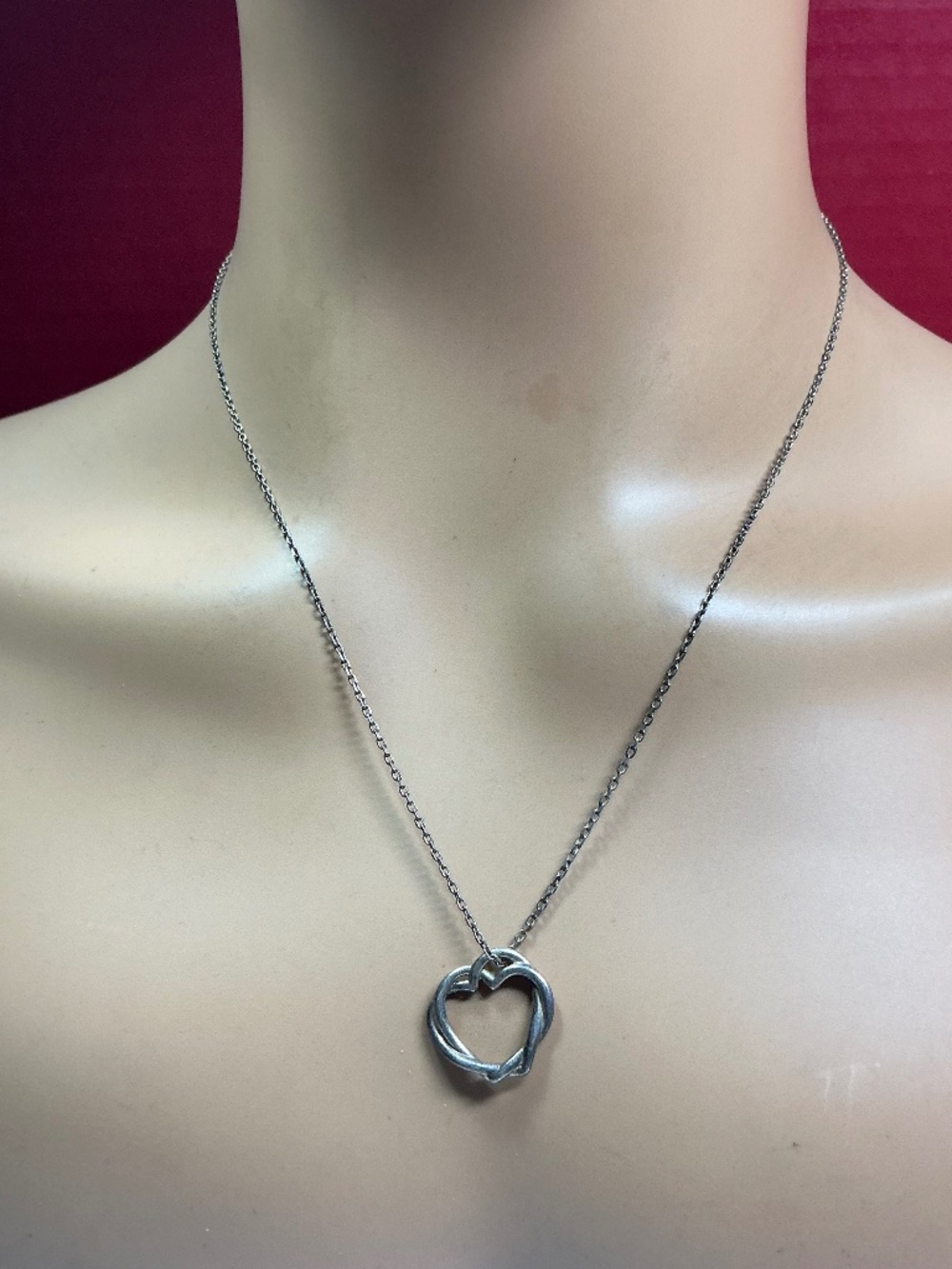 Sterling Silver Intertwined Open Heart Shaped Pendants Necklace. 19 or 21”